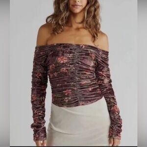 Free People Reina Brown Floral Velvet Top